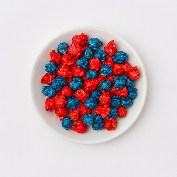Navy Blue and Red Candy Coated Popcorn - Blueberry Cherry 16oz Container