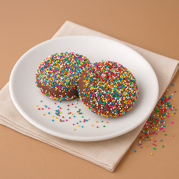 Rainbow Nonpareils Dark Chocolate Coated Sandwich Cookies 1 Dozen