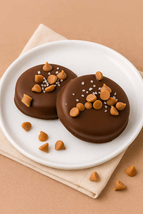 Salted Caramel Dark Chocolate Coated Sandwich Cookies 1 Dozen