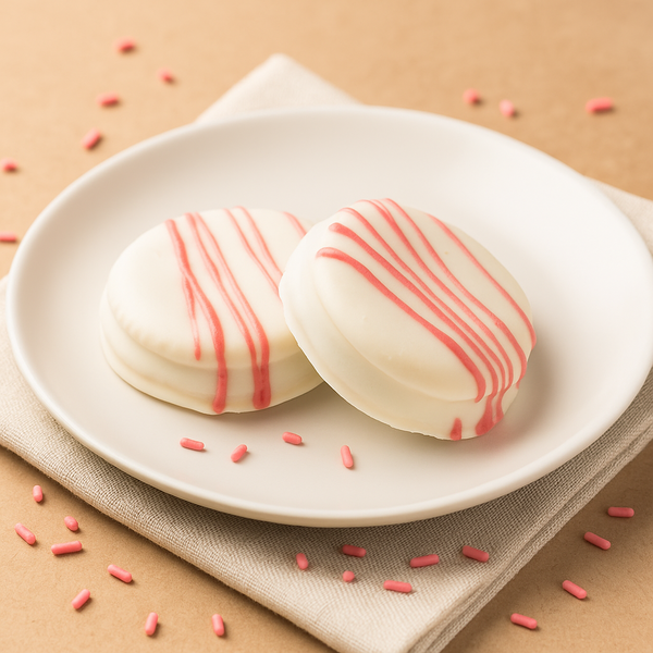 White Chocolate Pink Drizzle Coated Sandwich Cookies 1 Dozen
